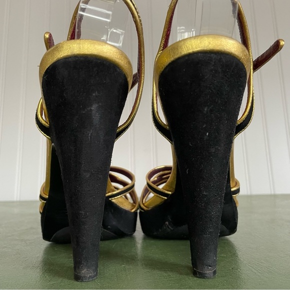 Prada Black Suede & Gold Strappy Platform Heels/Sandals *Italy* - Picture 7 of 12